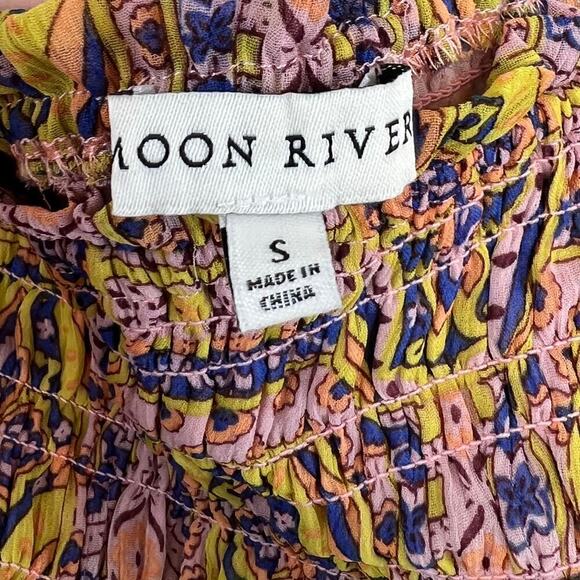 Moon River by Anthropologie Square Neck Smocked Long Sleeve Mini Dress Small - Picture 7 of 7